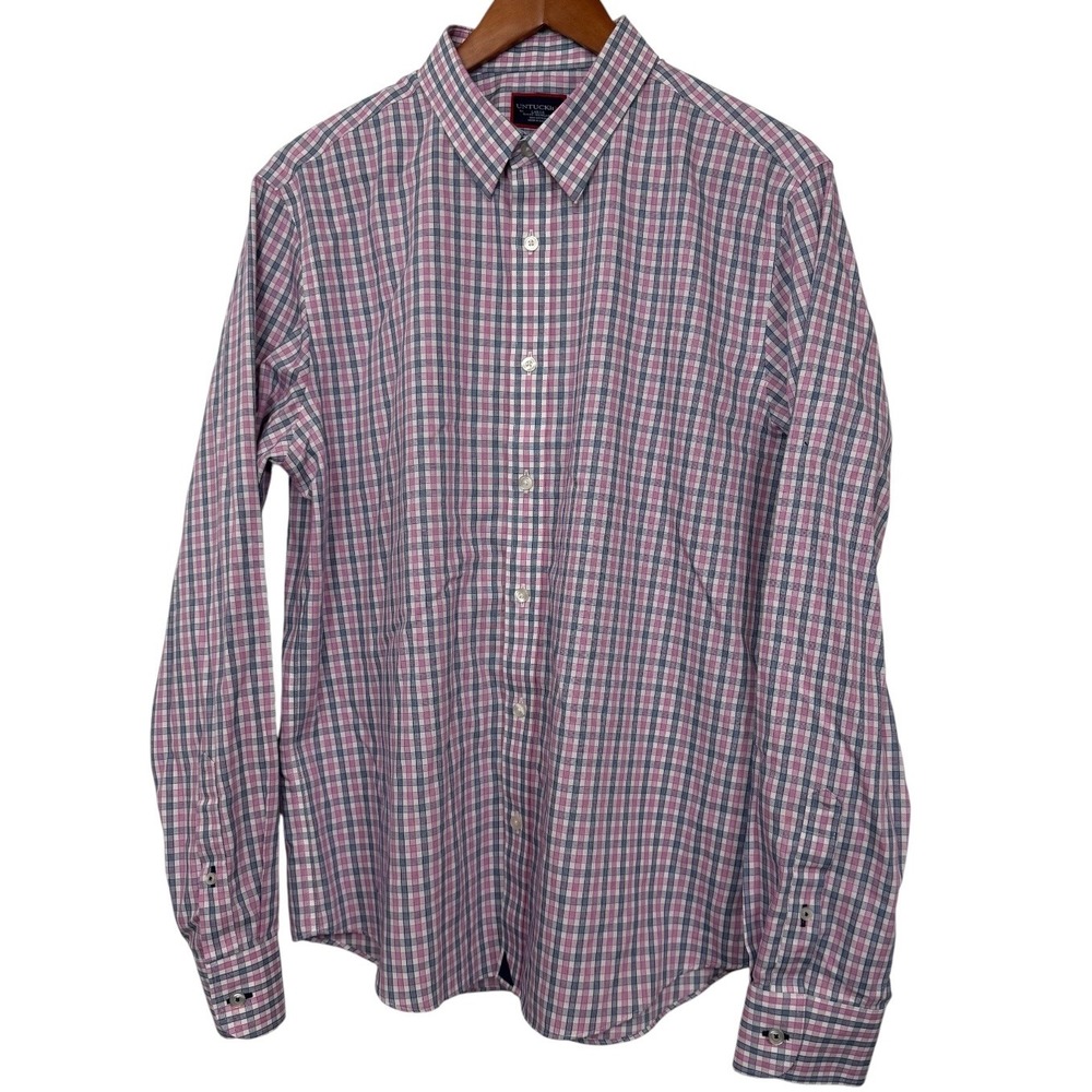 UNTUCKit Dolcetto WF Slim Fit Shirt‎ Mens Large Pink Blue Plaid Wrinkle Free